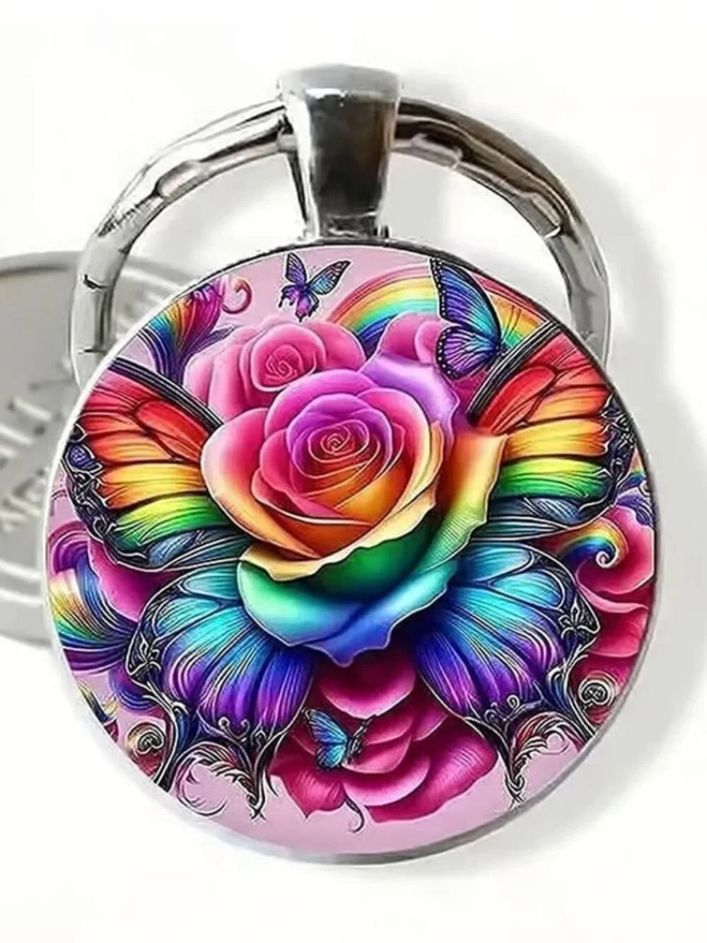 Stainless Steel ROSES Butterfly Keyring Keychain Accessory